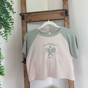 Light green and cream white graphic top